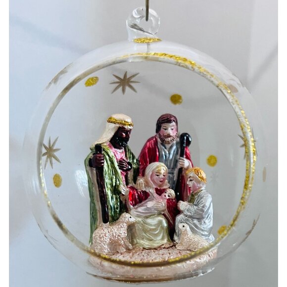 Holy Family Jesus Hand-Painted Nativity Scene Glass Christmas Ornament Table Top - Picture 1 of 4